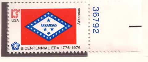 Bicentennial State Flag – Arkansas with plate-number selvage