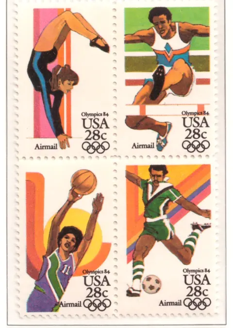 1983 Summer Olympics 28c airmail se-tenant block of 4