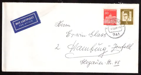 Airmail cover to Hamburg with 35-pfennig franking