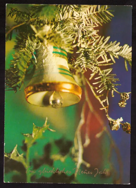 New Year greeting with bell and fir branches