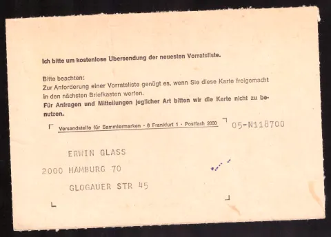 Philatelic request form postcard with 25-pfennig Lucas Cranach stamp