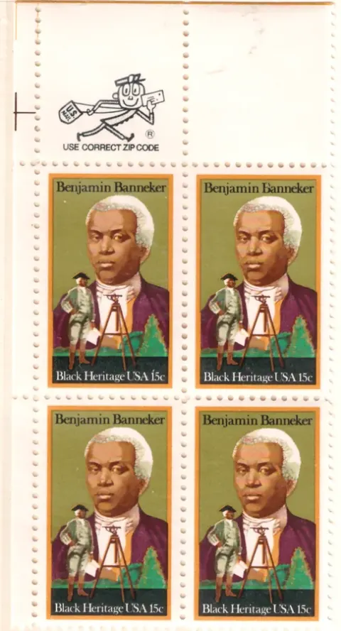 Benjamin Banneker – block of four with upper ZIP selvage