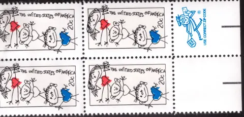 1984 Family Unity block of four – Mr. ZIP / USE CORRECT ZIP CODE selvage