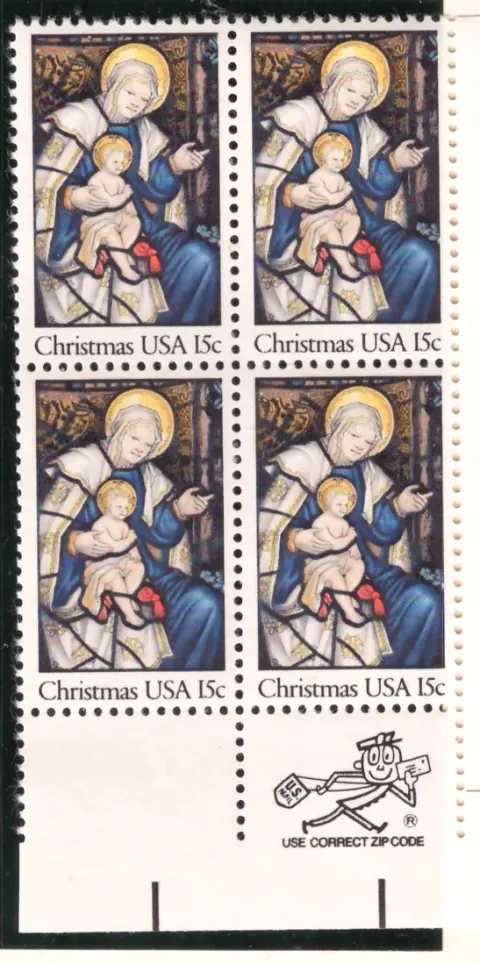 Madonna and Child – block of four with lower ZIP selvage