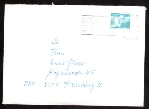 White GDR cover with 35-pfennig Karl-Marx-Stadt stamp