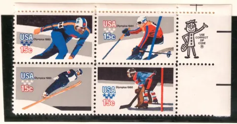 XIII Olympic Winter Games – se-tenant block of four with right ZIP selvage