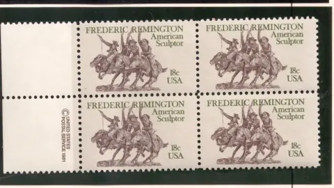 Frederic Remington – copyright margin block of 4