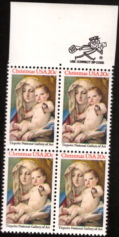 Christmas: Tiepolo Madonna and Child block of four — Mr. ZIP selvage