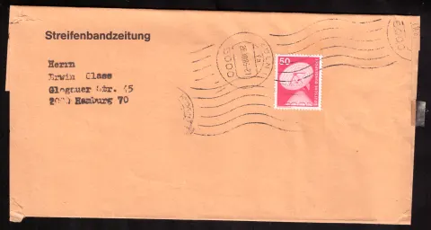 Periodical wrapper with 50-pfennig earth-station stamp