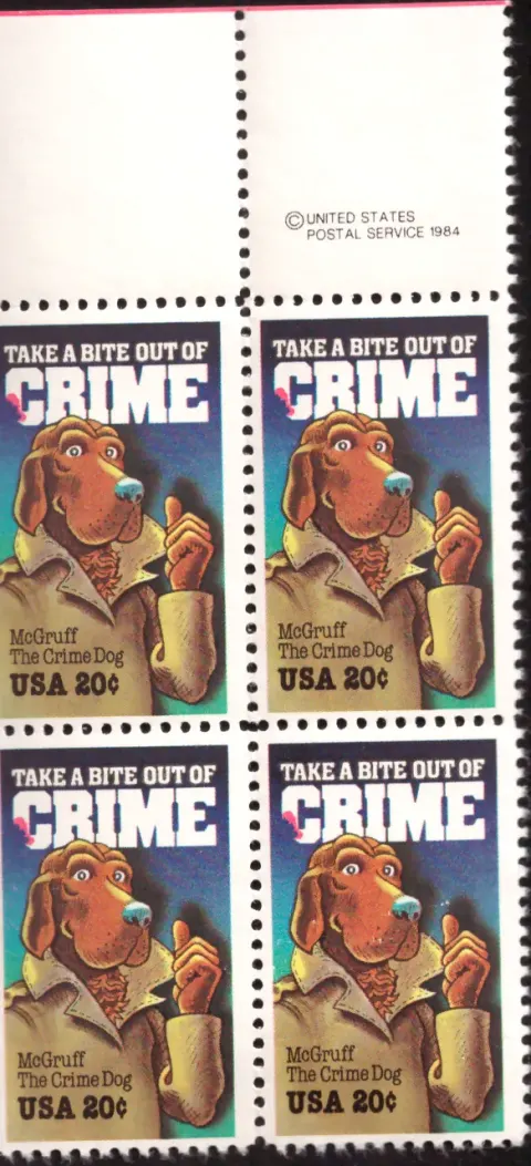 1984 Crime Prevention – McGruff block of four – USPS copyright selvage