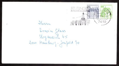 Cover from Reutlingen with 60-pfennig architecture franking