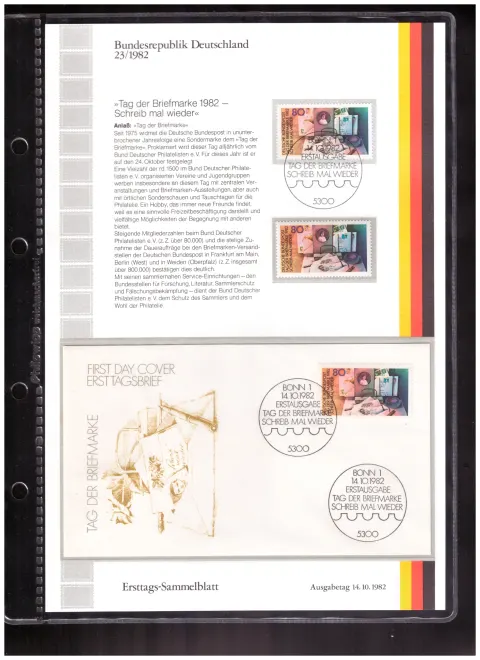 Ersttags-Sammelblatt 23/1982 – Stamp Day 1982 – Write again