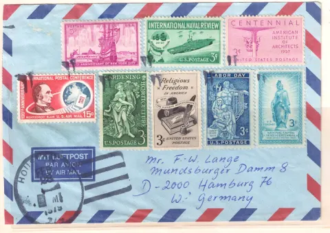 Philatelic air-mail cover to Hamburg – commemorative franking