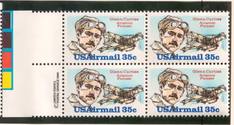 Glenn Curtiss, Aviation Pioneer – airmail margin block of 4