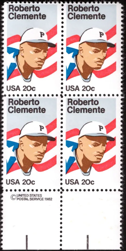 1984 Roberto Clemente block of four – USPS copyright selvage