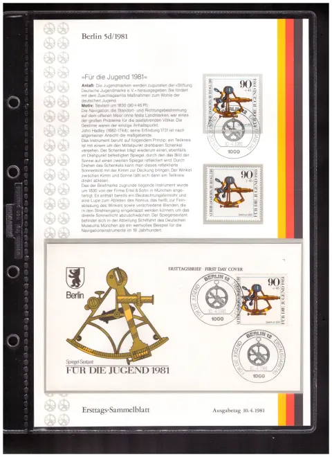 Ersttags-Sammelblatt 5d/1981 – For Youth 1981 – optical instruments