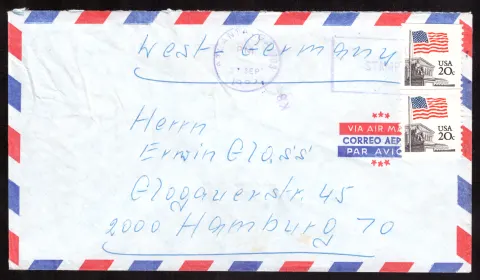 Airmail cover from Atlanta with two 20-cent stamps