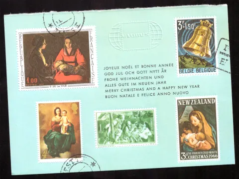 GLOBUS multi-country Christmas stamp greeting card – copy A