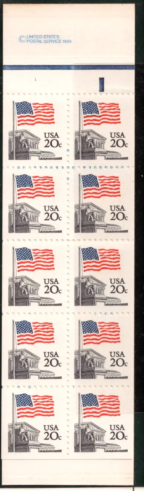 Flag over Supreme Court booklet pane of ten