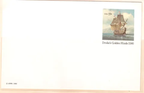 Drake's Golden Hinde, 1580 – unused international postal card