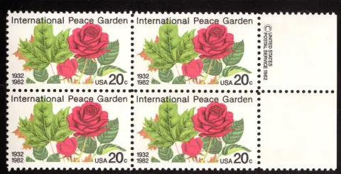 International Peace Garden block of four — copyright selvage