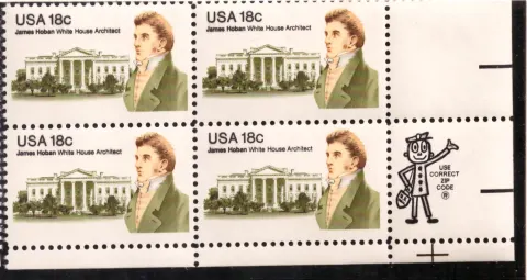 James Hoban, White House Architect – 18c margin block of 4