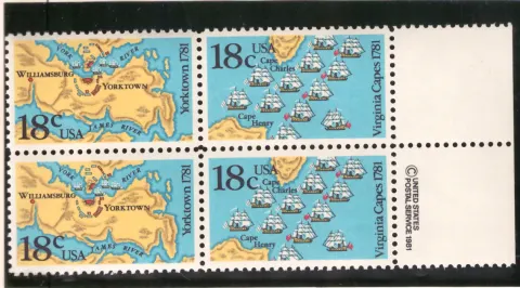 Battles of Yorktown and Virginia Capes – se-tenant margin block of 4