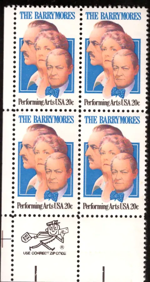 The Barrymores block of four — Mr. ZIP selvage
