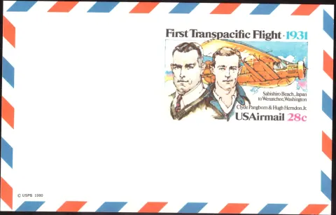 First Transpacific Flight 1931 airmail postal card