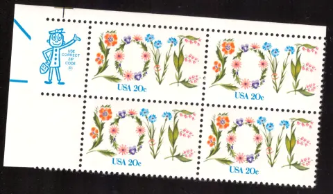 LOVE flowers block of four — Mr. ZIP selvage