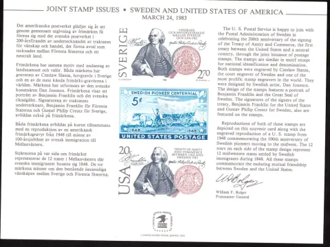 Sweden and United States joint stamp issues souvenir card