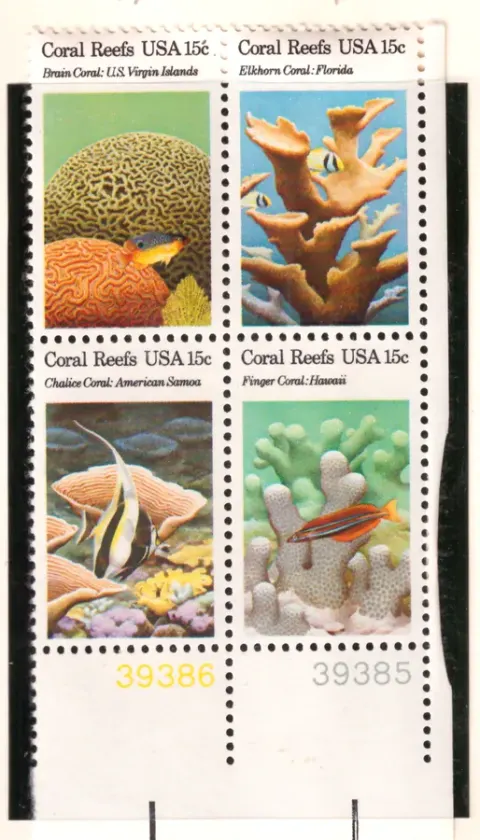 Coral Reefs – plate block of four with lower numbered selvage