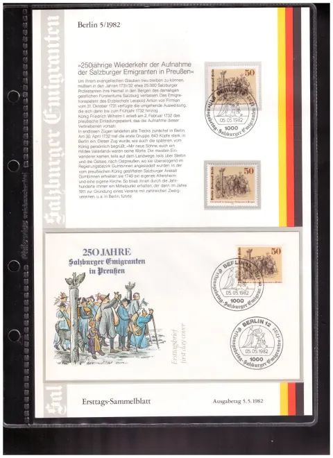 Ersttags-Sammelblatt 5/1982 – 250 years since the reception of the Salzburg emigrants in Prussia