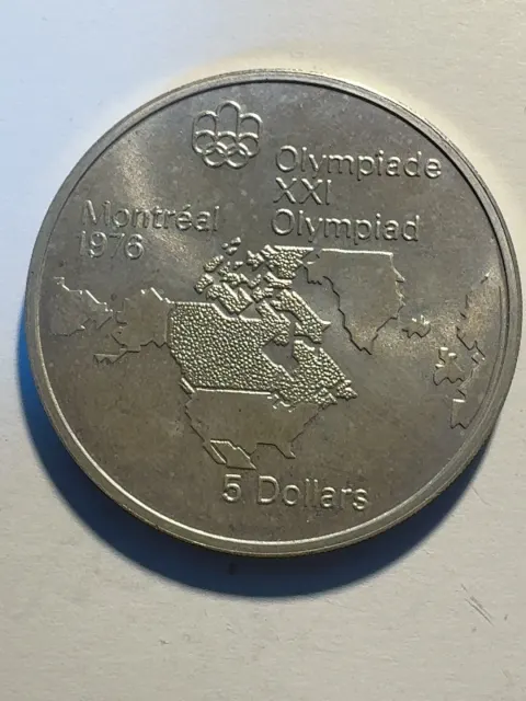 5 dollars..Olympic Games Montreal 1976.. Map of North America