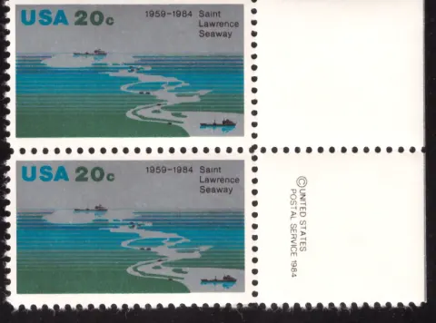 1984 Saint Lawrence Seaway pair – USPS copyright selvage