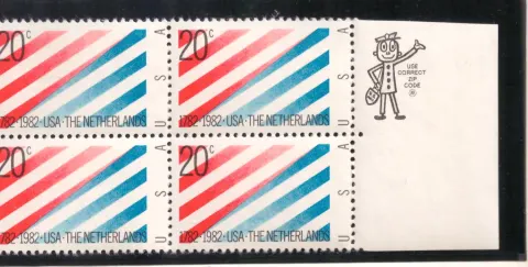 USA–Netherlands relations block of four — Mr. ZIP selvage
