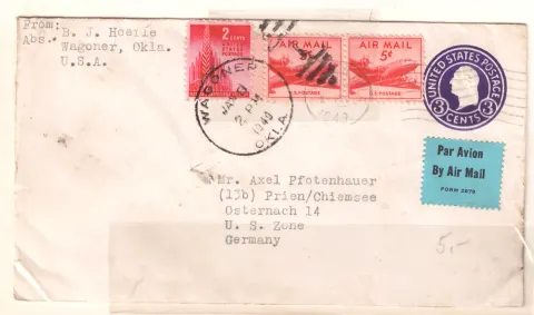 Commercial air-mail cover from Oklahoma to Germany