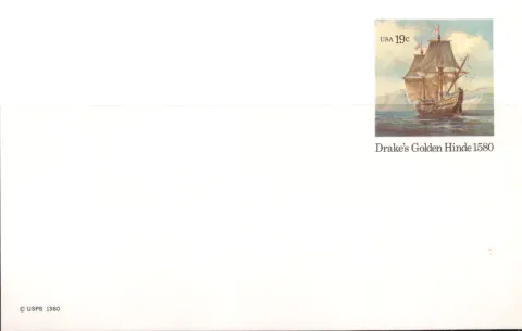 Drake's Golden Hinde 1580 – unused international postal card