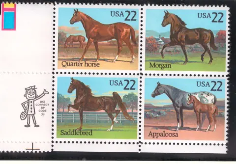 American Horses – Se-tenant Block with Selvage