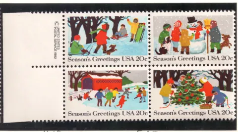 Seasons Greetings se-tenant block — copyright selvage