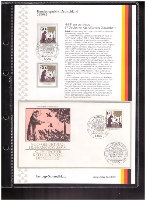 Ersttags-Sammelblatt 21/1982 – Francis of Assisi – 87th German Catholic Convention