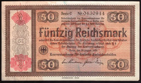 50 Reichsmark – Konversionskasse, 1934 overprint