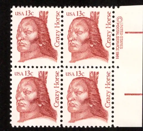 Crazy Horse block of four — copyright selvage