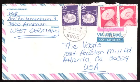West Germany airmail cover to Atlanta – 160 Pf Industry and Technology franking