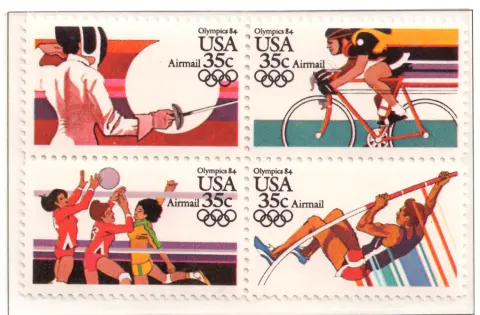 1983 Summer Olympics airmail se-tenant block of 4
