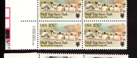 Wolf Trap Farm Park block of four — copyright and color-bar selvage