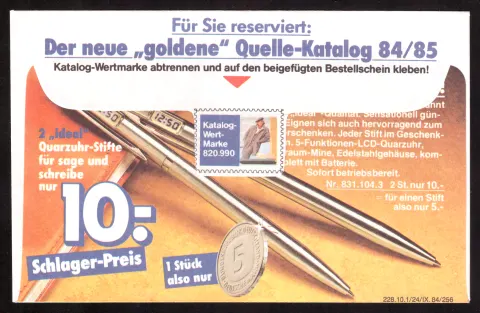 Quelle-Katalog 84/85 advertising reply card