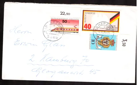 Mixed franking with electric train and commemorative stamps