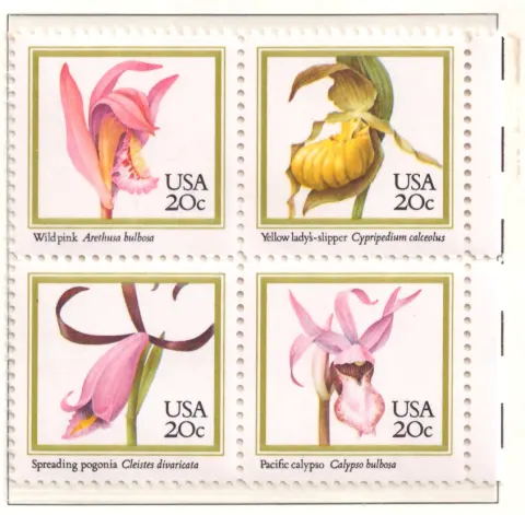 1984 Orchids se-tenant block of 4 with right selvage