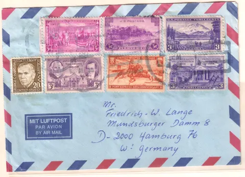 Philatelic air-mail cover to Hamburg – classic commemoratives